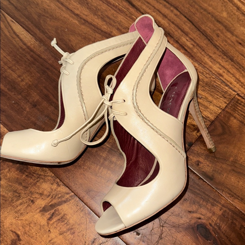 Coach New York Loise Leather Lace Up Open Toe High Heeled Sandals Ankle Booties - Picture 2 of 9